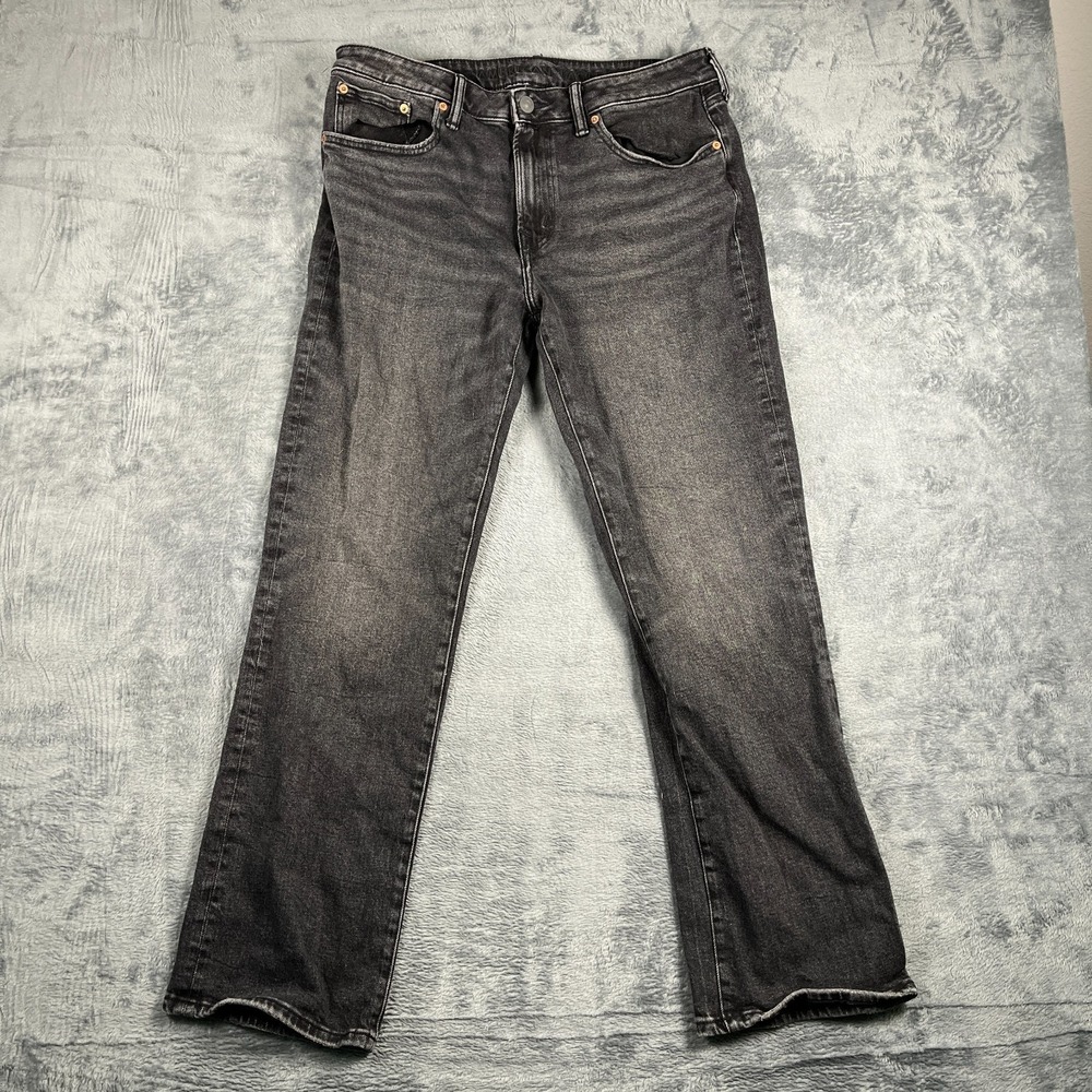 American Eagle Outfitters Mens Straight Jeans 34x32 Black Denim Easyflex Stretch